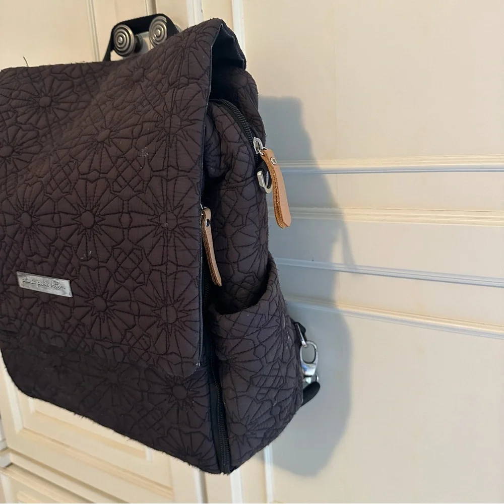 Petunia Pickle Bottom Black Quilted Flower Convertible Boxy Backpack
